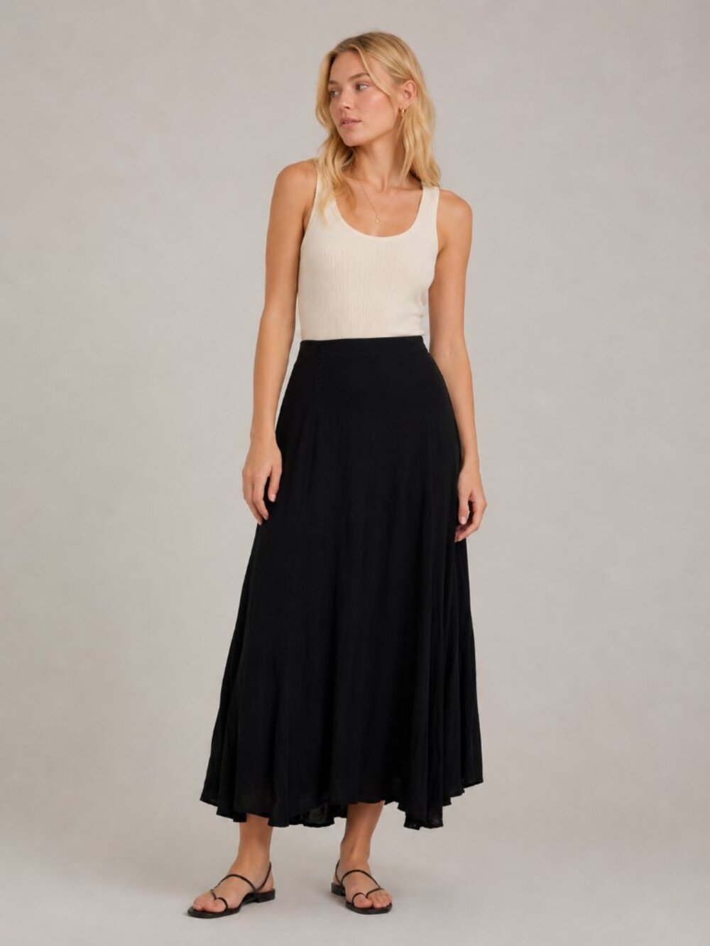 2/$30 Chico's Pullon Maxi Skirt Black 12 #A4059